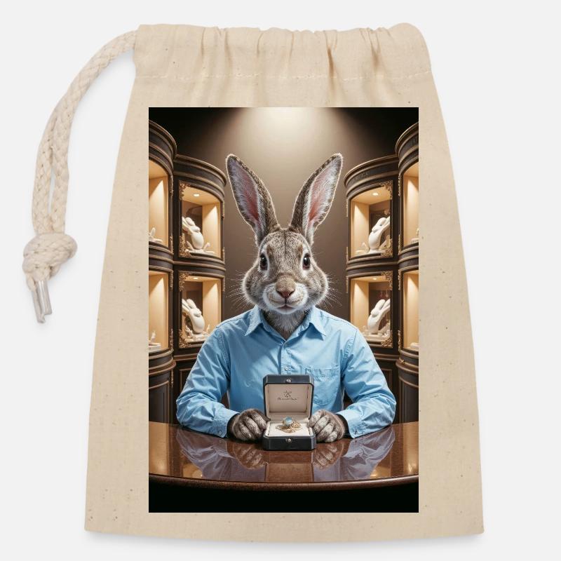 Bijoux lièvre humanoïde - Sac cadeau en coton avec cordon (14 x 20 cm) - nature
