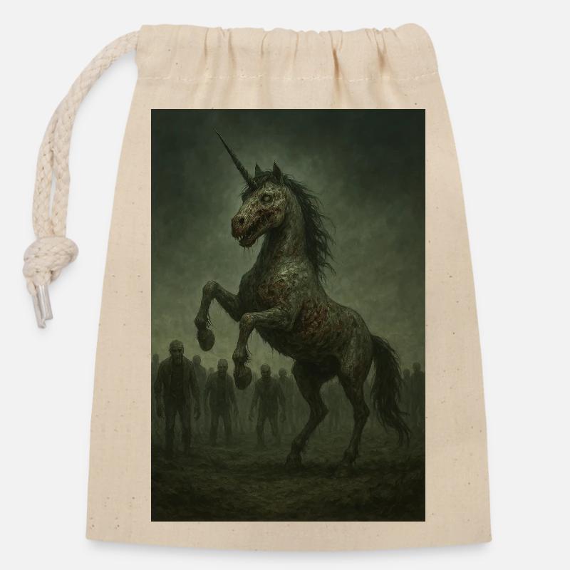 Licorne zombie - Sac cadeau en coton avec cordon (14 x 20 cm) - nature