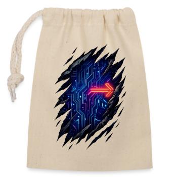Futuristic Circuit Path with Neon Arrow - Closable cotton gift bag (14x20cm) - nature - Front