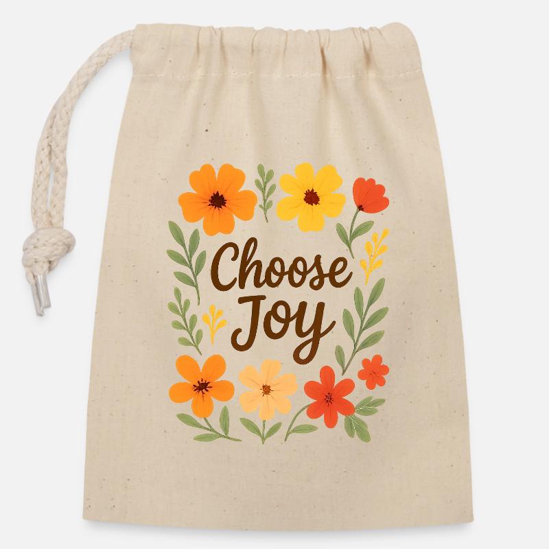 Choose Joy - Verschließbarer Geschenkbeutel aus Baumwolle (14x20cm) - Natur