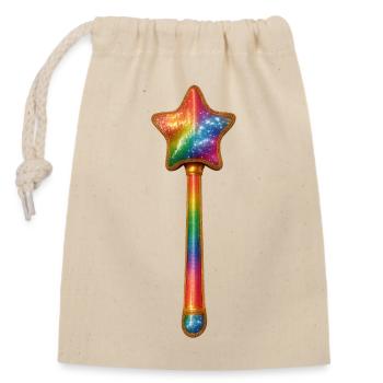 Regenbogen Stern-Zauberstab Design - Verschließbarer Geschenkbeutel aus Baumwolle (14x20cm) - Natur - Vorne