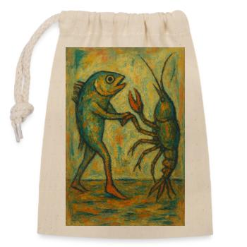 Abstrakter Fischtanz Kunstdruck - Verschließbarer Geschenkbeutel aus Baumwolle (14x20cm) - Natur - Vorne