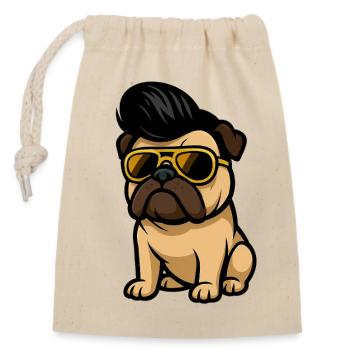 Cooler Bulldog mit Sonnenbrille - Verschließbarer Geschenkbeutel aus Baumwolle (14x20cm) - Natur - Vorne