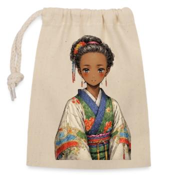 Ethnisches Mädchen im bunten Kimono - Verschließbarer Geschenkbeutel aus Baumwolle (14x20cm) - Natur - Vorne