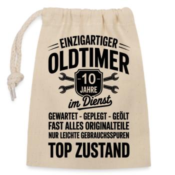 Service anniversary 10 years - Unique classic car - Closable cotton gift bag (14x20cm) - nature - Front