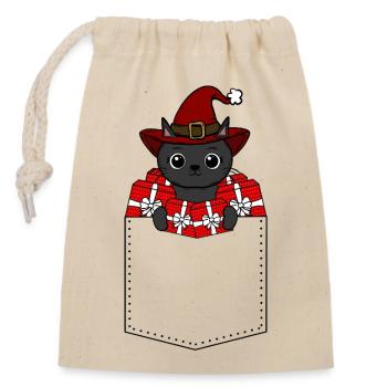 Noël chat - Sac cadeau en coton avec cordon (14 x 20 cm) - nature - Devant