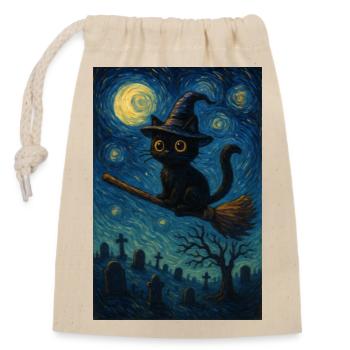 Halloween Witches Cat - Closable cotton gift bag (14x20cm) - nature - Front
