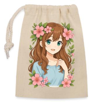 Couronne de fleurs Anime Girl - Sac cadeau en coton avec cordon (14 x 20 cm) - nature - Devant