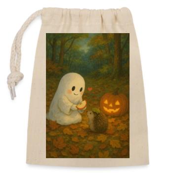 Fantôme mignon en automne Halloween - Sac cadeau en coton avec cordon (14 x 20 cm) - nature - Devant