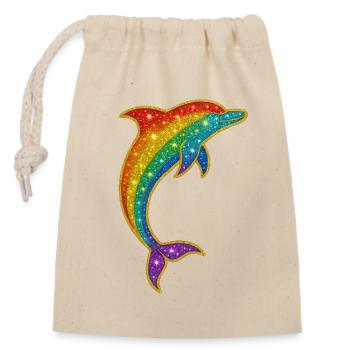 Glitzernder Regenbogen-Delfin - Verschließbarer Geschenkbeutel aus Baumwolle (14x20cm) - Natur - Vorne