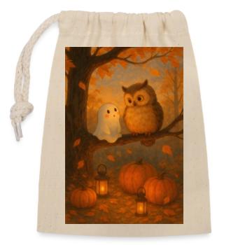 Gespenst mit süßer Eule - Verschließbarer Geschenkbeutel aus Baumwolle (14x20cm) - Natur - Vorne