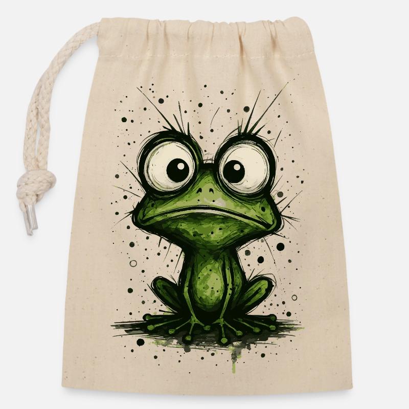 Funny Frog with Big Eyes – comic strip splash - Closable cotton gift bag (14x20cm) - nature