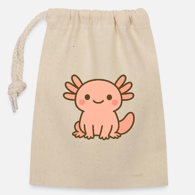 Axolotl - Verschließbarer Geschenkbeutel aus Baumwolle (14x20cm) - Natur