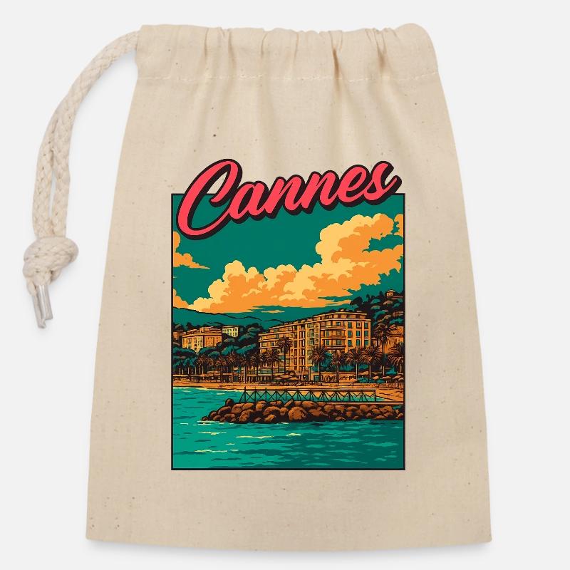 Cannes - Sac cadeau en coton avec cordon (14 x 20 cm) - nature