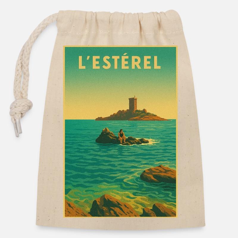 L'ÎLE D'OR - Sac cadeau en coton avec cordon (14 x 20 cm) - nature