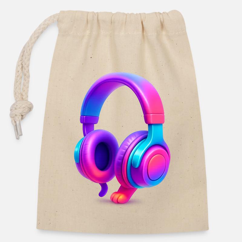 Casque Neon Gradient - Sac cadeau en coton avec cordon (14 x 20 cm) - nature