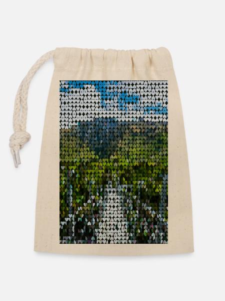 Heart Pixel Landscape Greens - Closable cotton gift bag (14x20cm) - nature