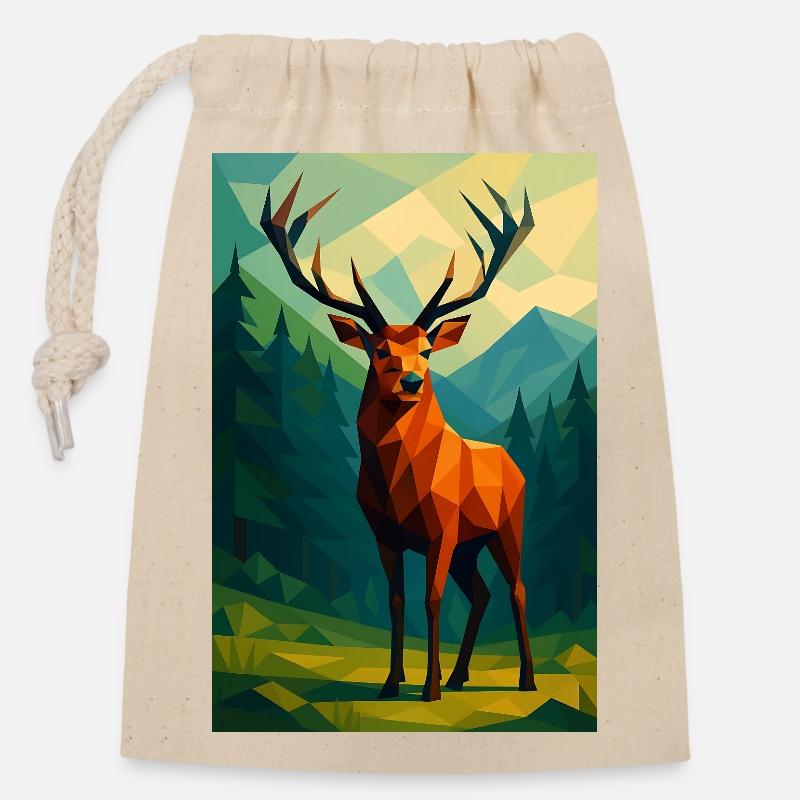 Polynature Hirsch - Verschließbarer Geschenkbeutel aus Baumwolle (14x20cm) - Natur