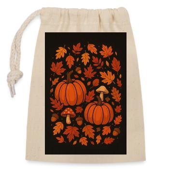 Autumn Pattern Pumpkins and Mushrooms - Closable cotton gift bag (14x20cm) - nature - Front