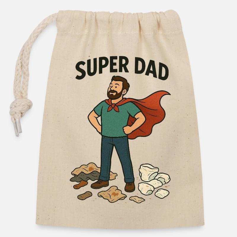 Super Dad Capeheld - Closable cotton gift bag (14x20cm) - nature