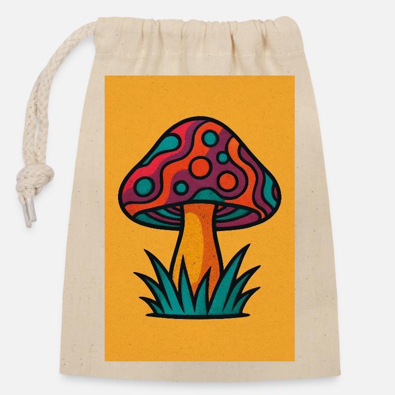 Color explosion mushroom motif - Closable cotton gift bag (14x20cm) - nature