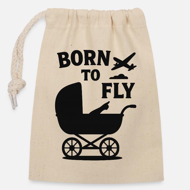 Born To Fly - Sac cadeau en coton avec cordon (14 x 20 cm) - nature