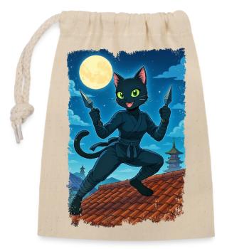 Moon Ninja Cat - Closable cotton gift bag (14x20cm) - nature - Front