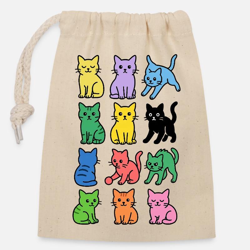 Rainbow cats in pop colors - Closable cotton gift bag (14x20cm) - nature