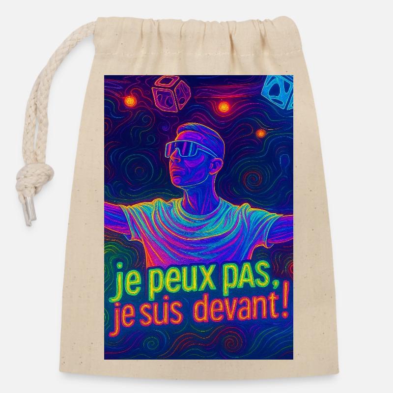 techno - Closable cotton gift bag (14x20cm) - nature
