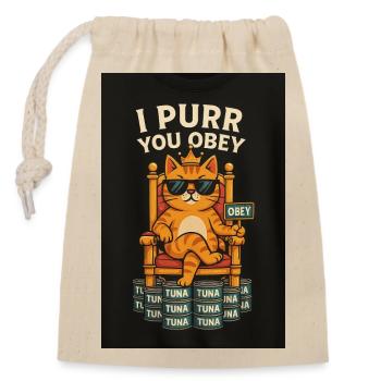 Cat King Commands with Tuna - Closable cotton gift bag (14x20cm) - nature - Front