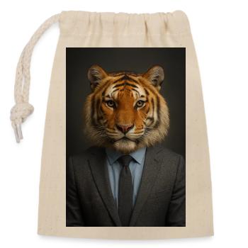 Tigre en costume bureau chic - Sac cadeau en coton avec cordon (14 x 20 cm) - nature - Devant