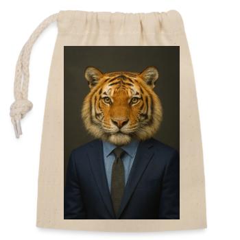 Tiger im Business-Anzug - Verschließbarer Geschenkbeutel aus Baumwolle (14x20cm) - Natur - Vorne