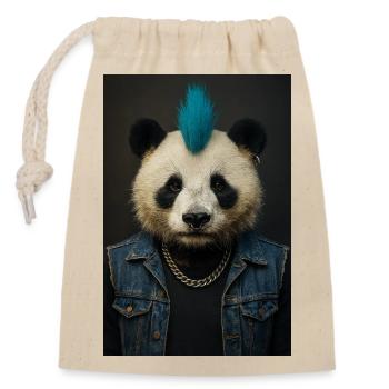 Panda Punk with Blue Mohawk - Closable cotton gift bag (14x20cm) - nature - Front