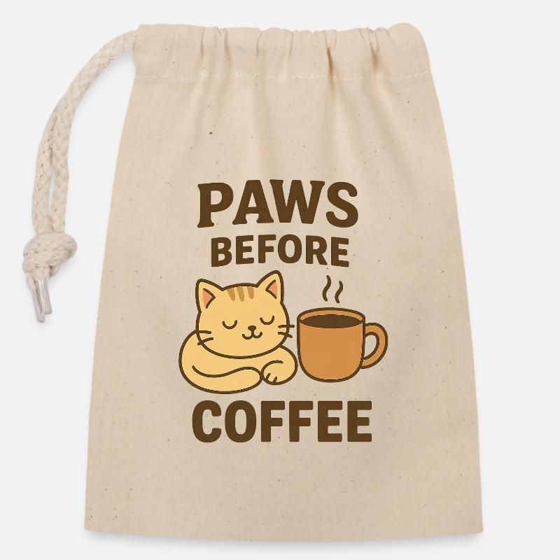 paws before coffee - Verschließbarer Geschenkbeutel aus Baumwolle (14x20cm) - Natur