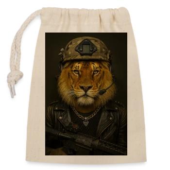 Lion in military look - Closable cotton gift bag (14x20cm) - nature - Front