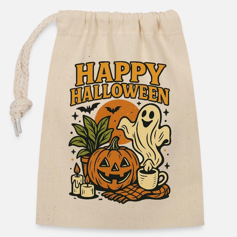 Happy_Halloweenn - Verschließbarer Geschenkbeutel aus Baumwolle (14x20cm) - Natur