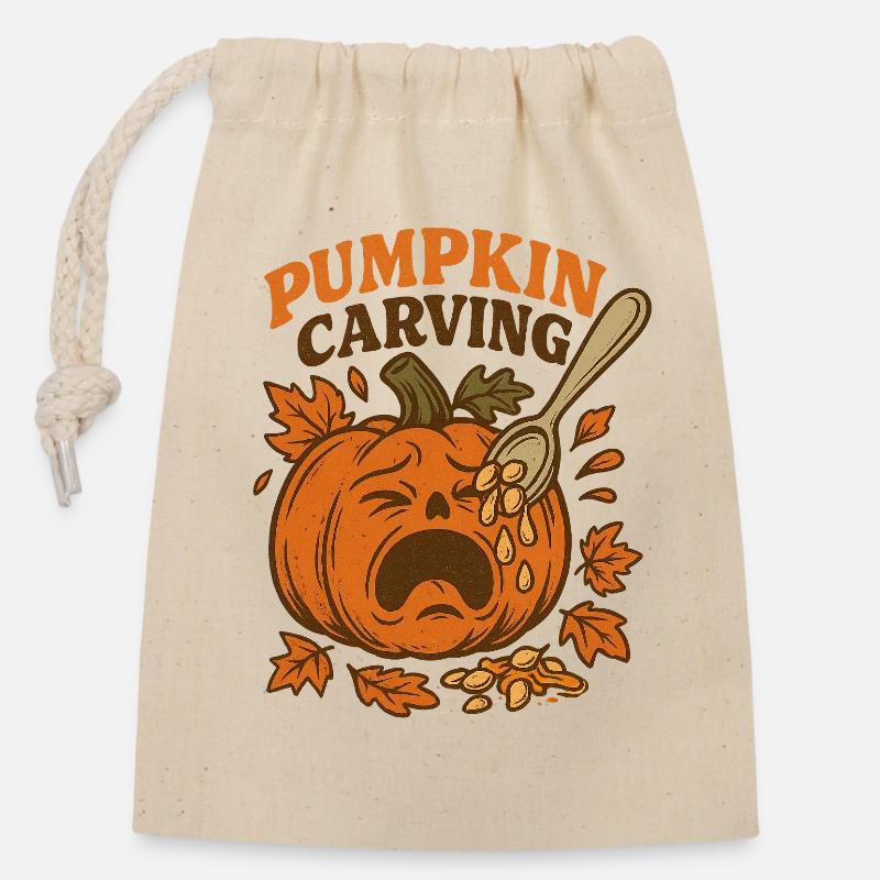 Pumkin Carving - Closable cotton gift bag (14x20cm) - nature