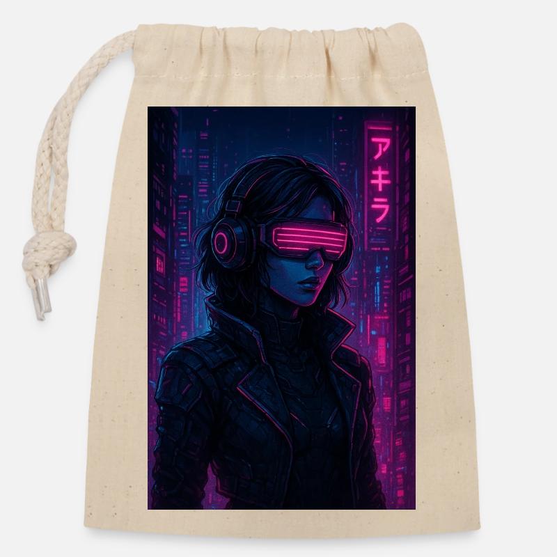 Pilote de néon cyberpunk - Sac cadeau en coton avec cordon (14 x 20 cm) - nature