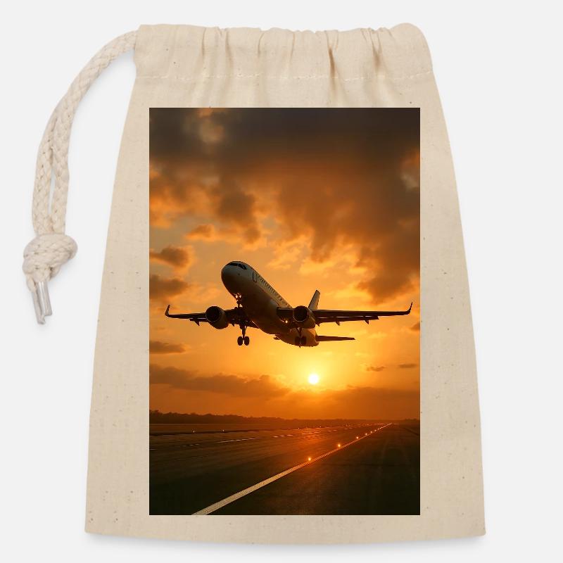 Startende Flugzeuge - Verschließbarer Geschenkbeutel aus Baumwolle (14x20cm) - Natur