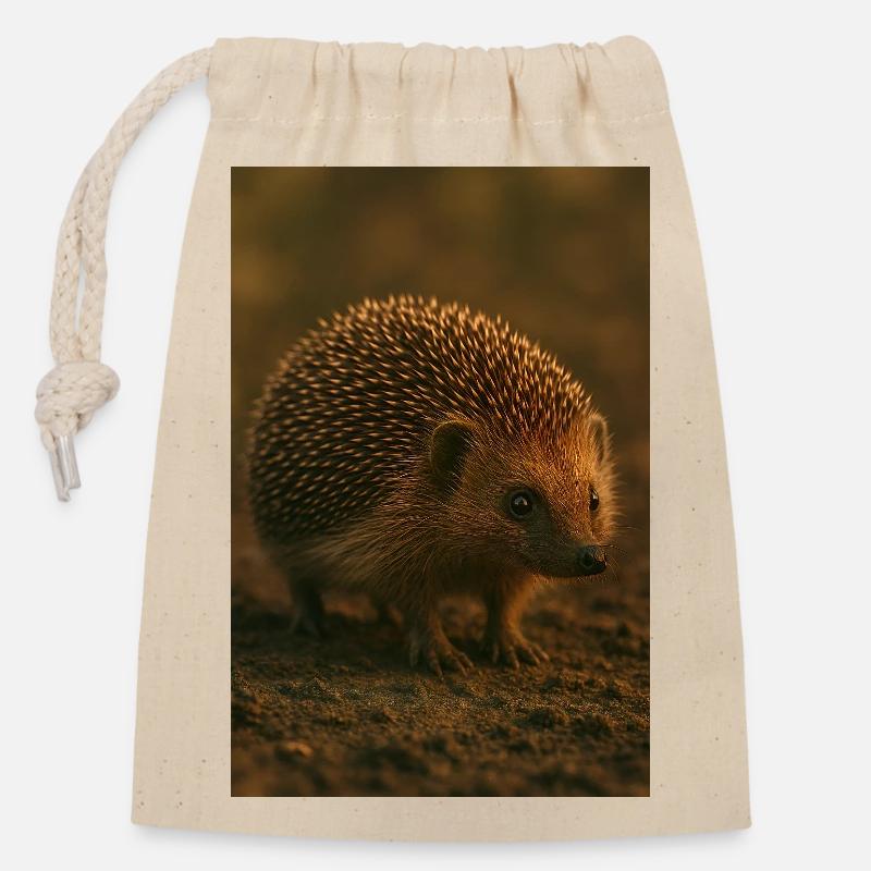 Animaux - Hérisson - Sac cadeau en coton avec cordon (14 x 20 cm) - nature