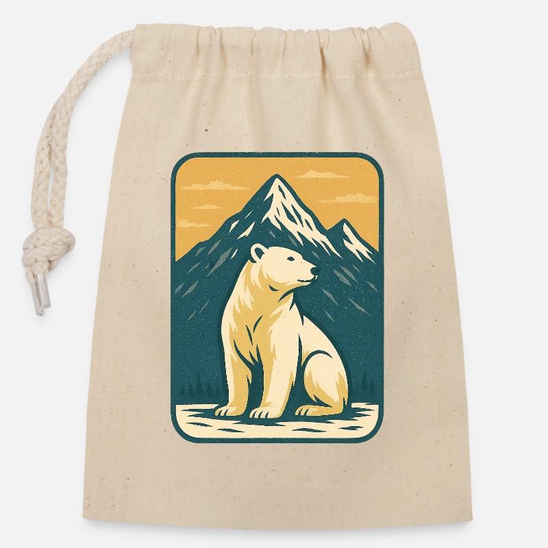 Ours polaire devant le paysage de montagne - Sac cadeau en coton avec cordon (14 x 20 cm) - nature