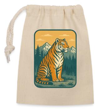 Tiger in the Mountains Retro Motif - Closable cotton gift bag (14x20cm) - nature - Front