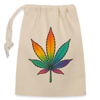 Regenbogen Cannabisblatt Design - Verschließbarer Geschenkbeutel aus Baumwolle (14x20cm) - Natur - Vorne