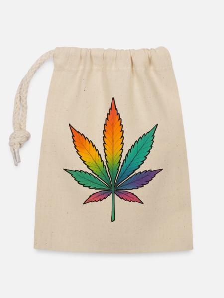 Regenbogen Cannabisblatt Design - Verschließbarer Geschenkbeutel aus Baumwolle (14x20cm) - Natur