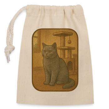 Vintage Cat Plaque Illustration - Closable cotton gift bag (14x20cm) - nature - Front