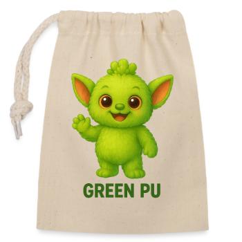 Mascotte de créature Pu verte - Sac cadeau en coton avec cordon (14 x 20 cm) - nature - Devant