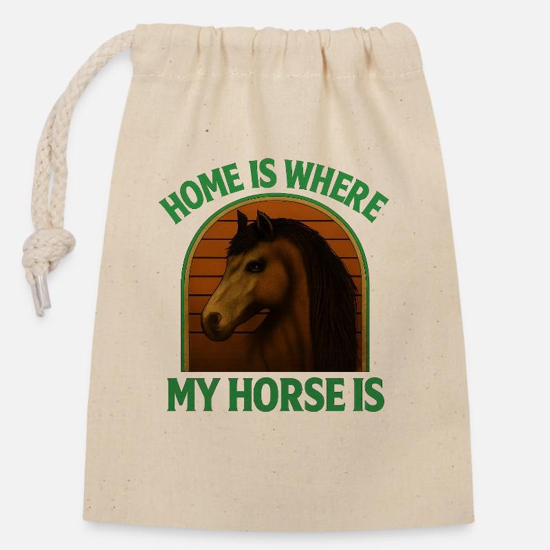La maison, c’est mon cheval - Sac cadeau en coton avec cordon (14 x 20 cm) - nature