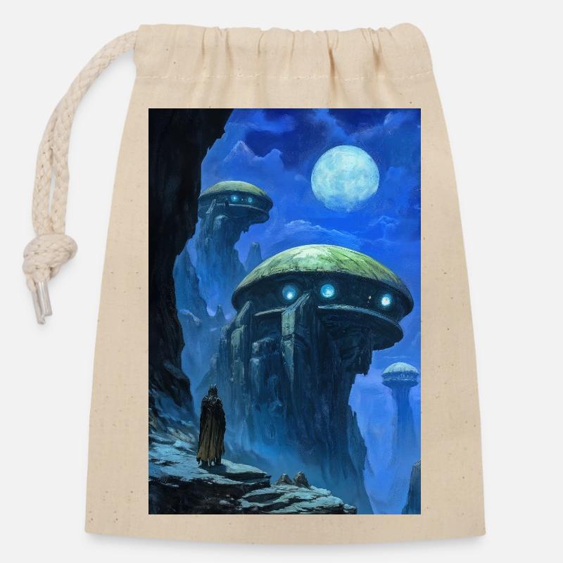 Science-Fiction-Landschaft - Verschließbarer Geschenkbeutel aus Baumwolle (14x20cm) - Natur