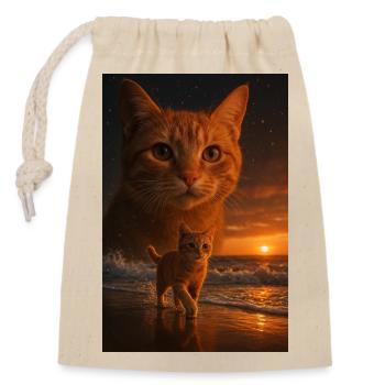 Coucher de soleil chat Double vue - Sac cadeau en coton avec cordon (14 x 20 cm) - nature - Devant