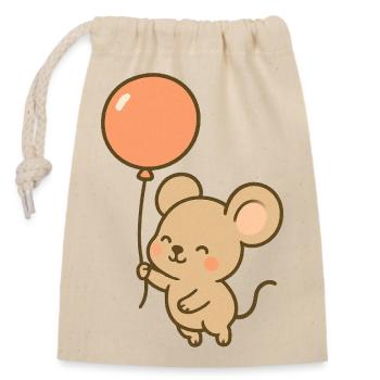 Ballon-Maus Laune - Verschließbarer Geschenkbeutel aus Baumwolle (14x20cm) - Natur - Vorne